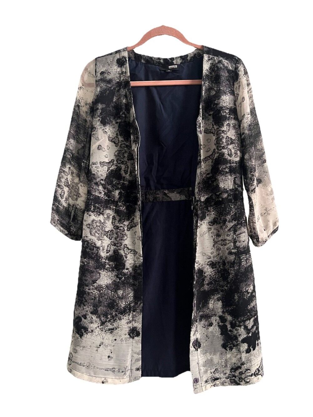 Brooklyn Industries Abstract Jacket Kimono Dress Black and White Chiffon Size M